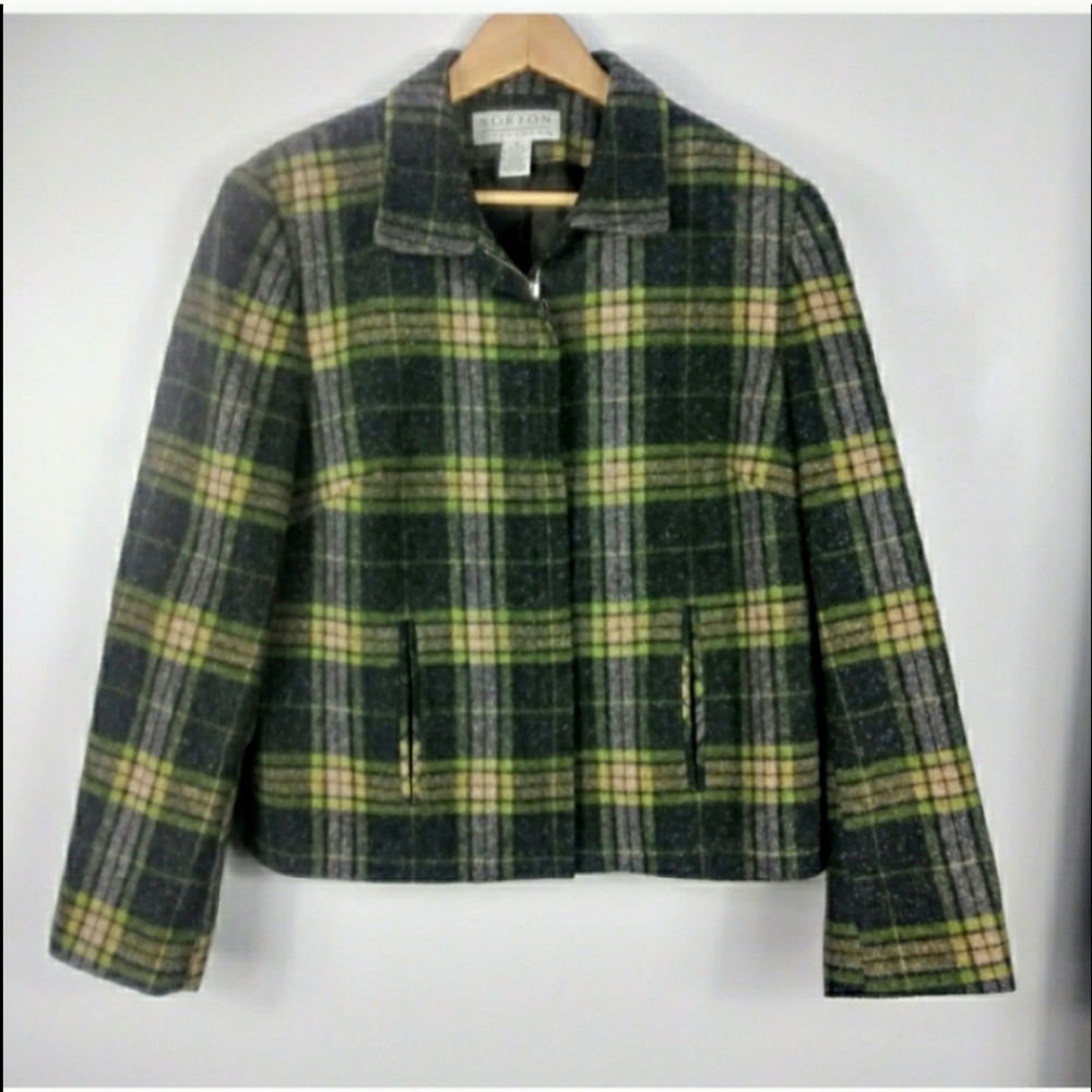 Norton Mcnaughton Wool Blend Jacket Green Plaid 12